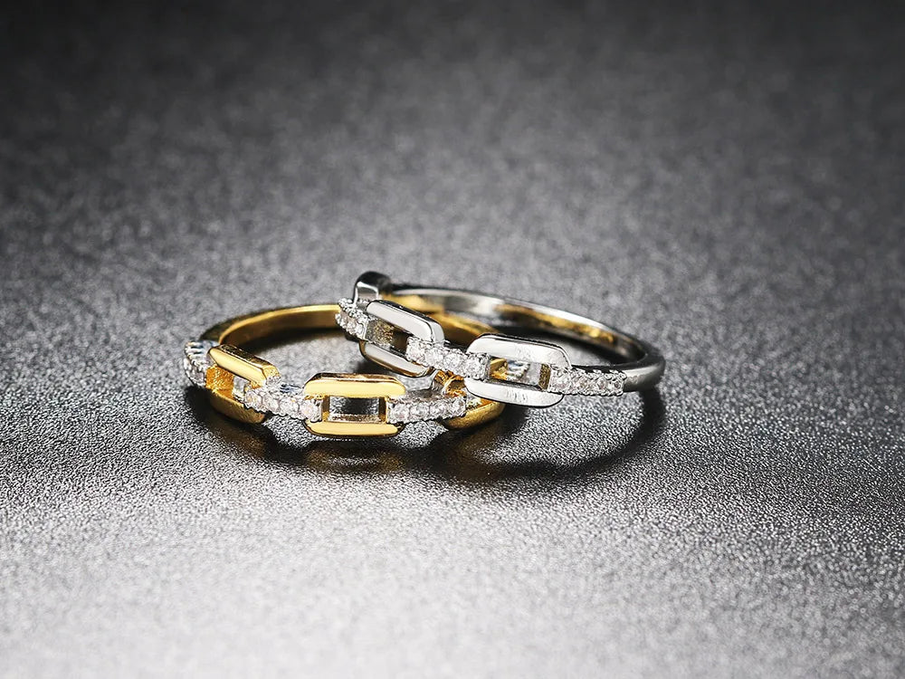 Iced Out Cuban Chain Link Ring – Stacking Gold Color Zircon Ring