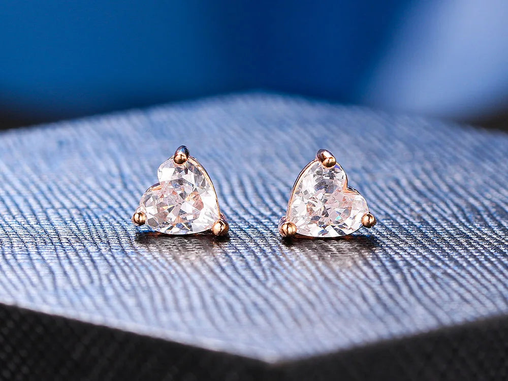 Luxe Heart Zircon Earrings – Dazzling Crystal Studs in Multiple Sizes