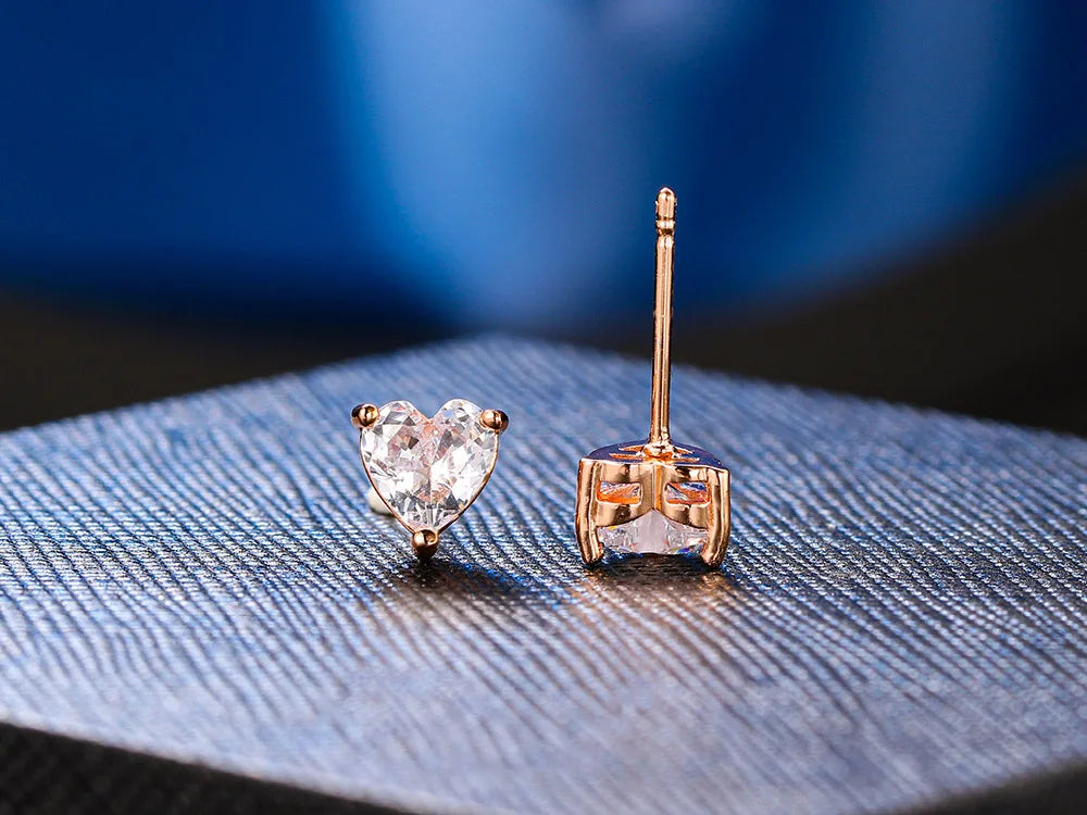 Luxe Heart Zircon Earrings – Dazzling Crystal Studs in Multiple Sizes