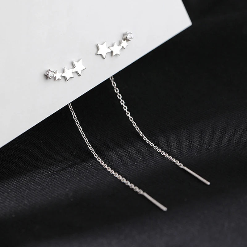 Sterling Silver Star Drop Earrings β Elegant Tassel Chain Design