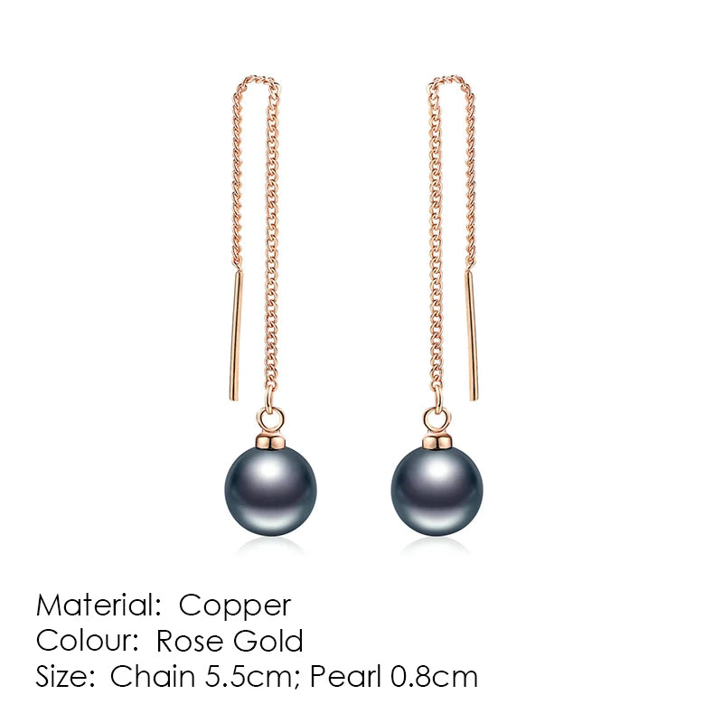 Sparkling Rose Gold Ear Threaders – Elegant Long Dangle Crystal
