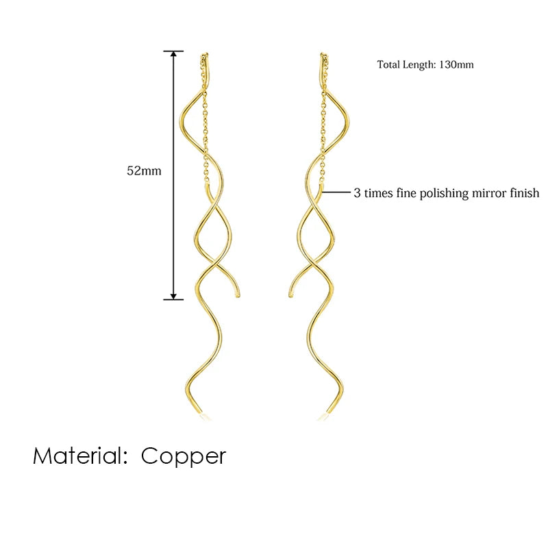 Sparkling Rose Gold Ear Threaders – Elegant Long Dangle Crystal