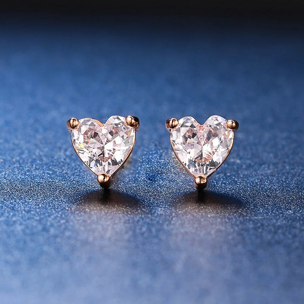 Luxe Heart Zircon Earrings – Dazzling Crystal Studs in Multiple Sizes