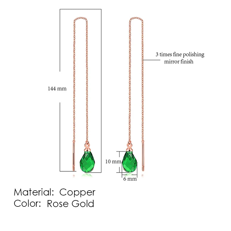 Sparkling Rose Gold Ear Threaders – Elegant Long Dangle Crystal