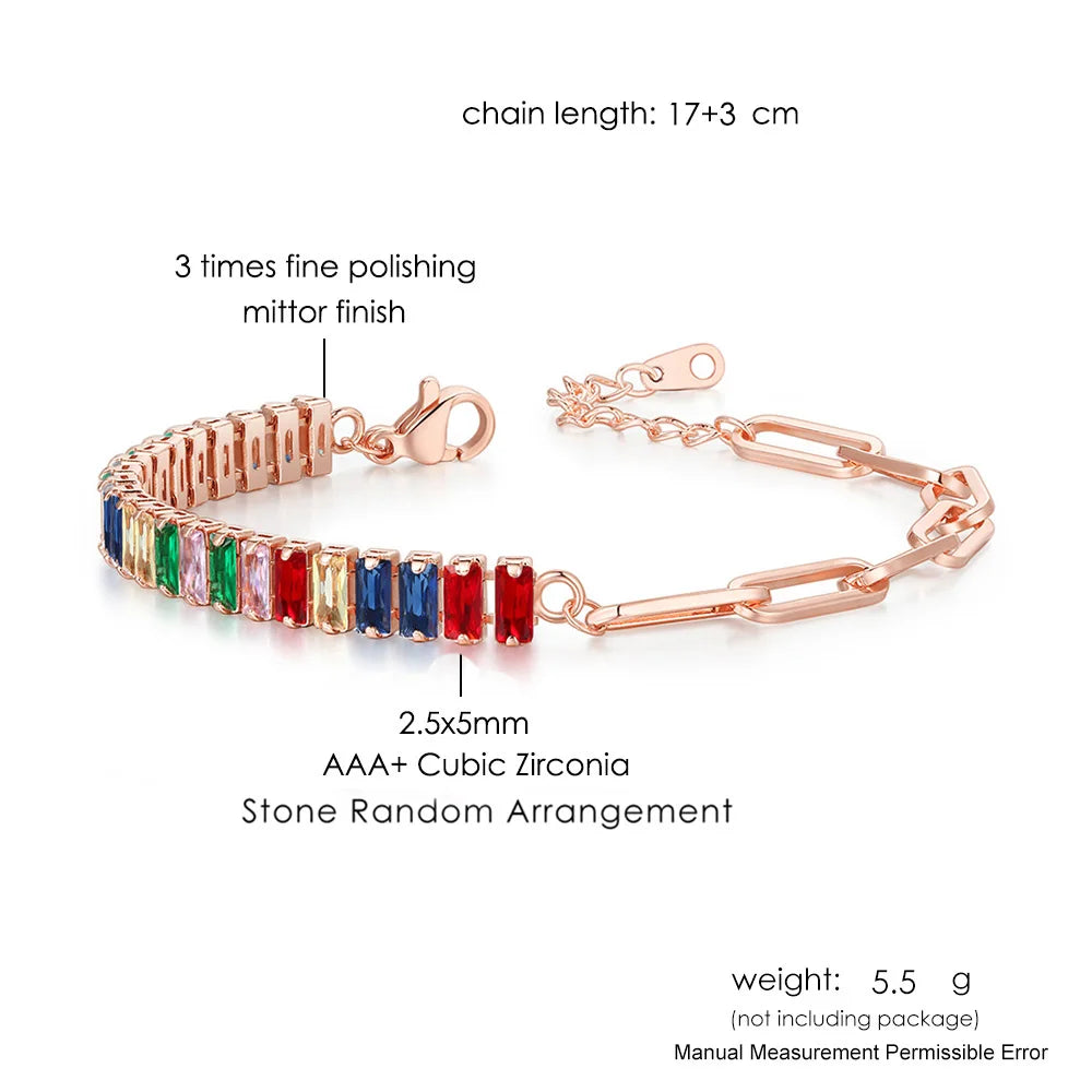 Adjustable Multicolor Tennis Bracelet – Rainbow Zircon Charm