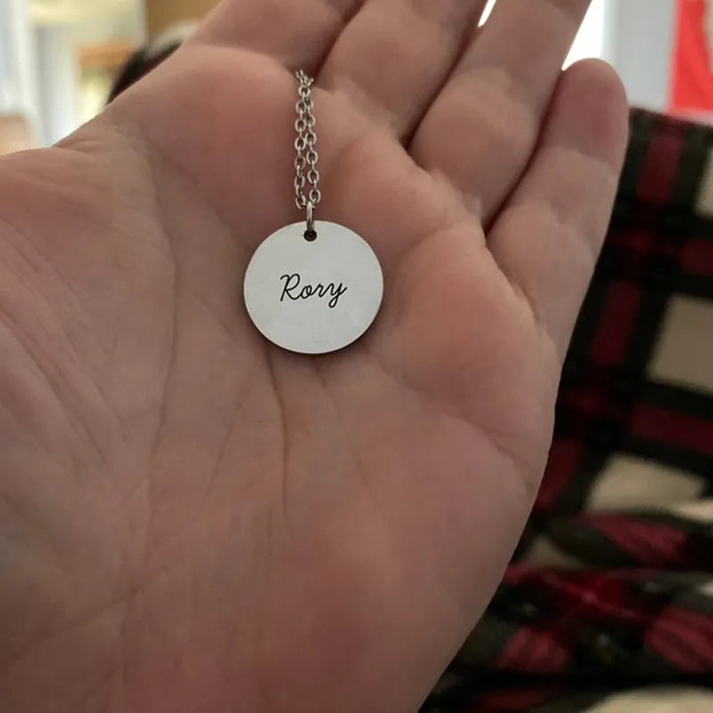Custom Engraved Name Necklace – Personalized Stainless Steel Disc Pendant