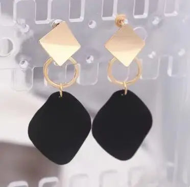 Two Tone Color Rhombus Shape Dangle Earrings