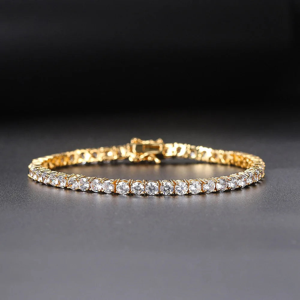Elite Shine Tennis Bracelet – Precision-Cut CZ, Sleek 1-Row Design, Double Buckle