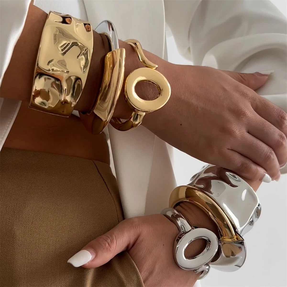 Vintage Gold Wide Cuff Bracelet - Sophira Luxe Edition