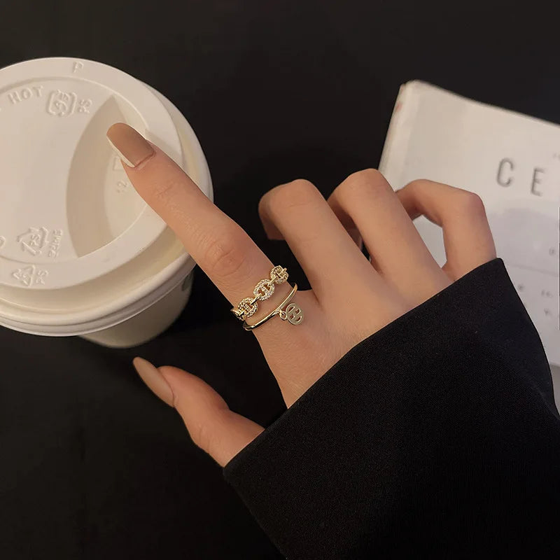 Iced Out Cuban Chain Link Ring – Stacking Gold Color Zircon Ring