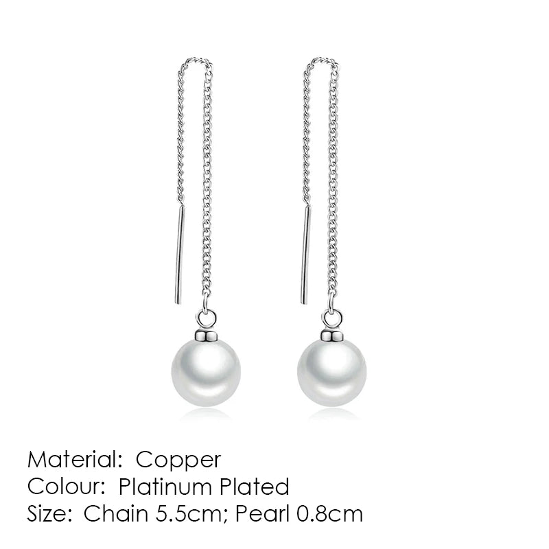 Sparkling Rose Gold Ear Threaders – Elegant Long Dangle Crystal
