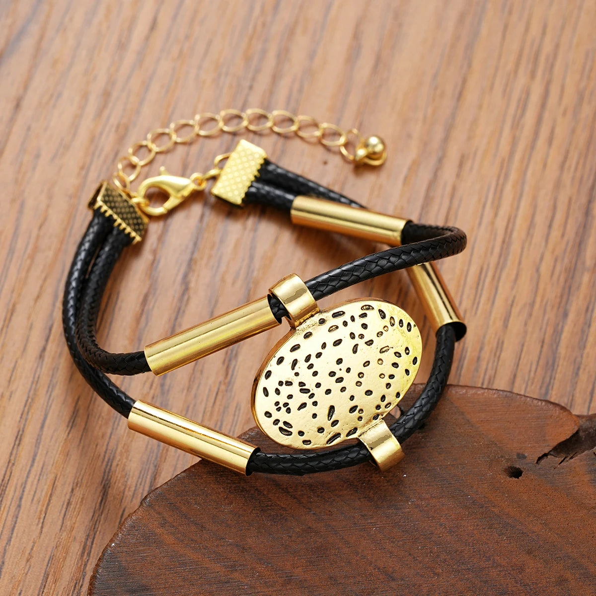 The Verona Set – Vintage Oval Chain & Faux Leather Necklace & Bracelet Duo