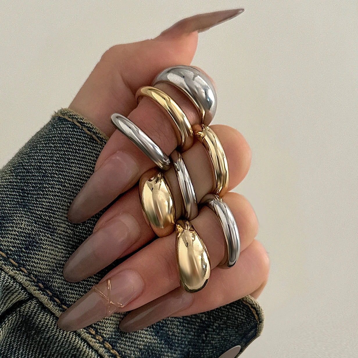 8 Pieces Vintage Water Drop Ring Set – Adjustable Geometric Open Bands