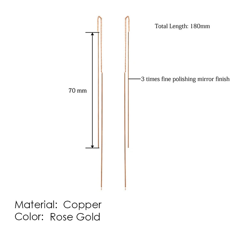 Sparkling Rose Gold Ear Threaders – Elegant Long Dangle Crystal