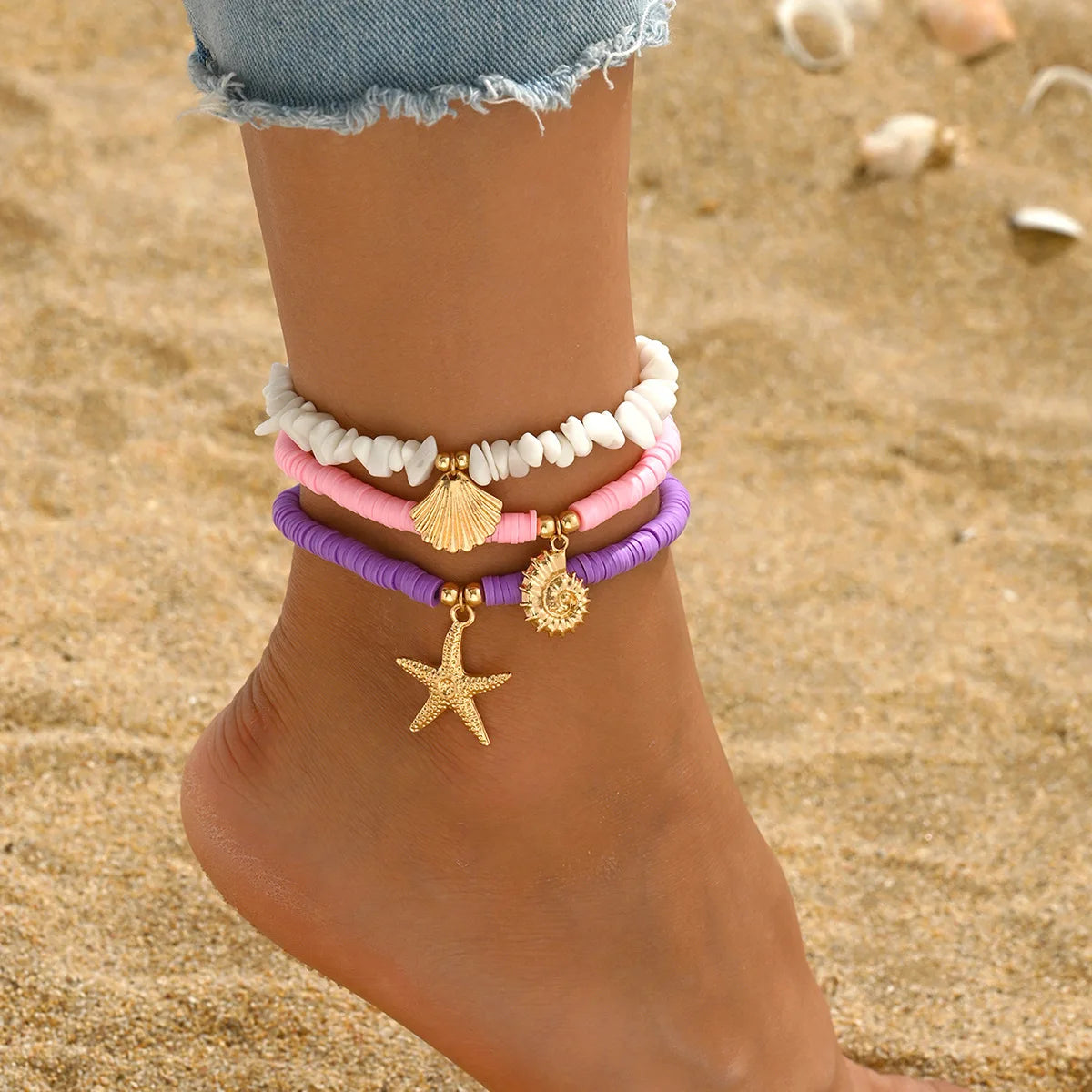 Shell Bead Anklet Set – Adjustable Waterproof Hawaiian Style