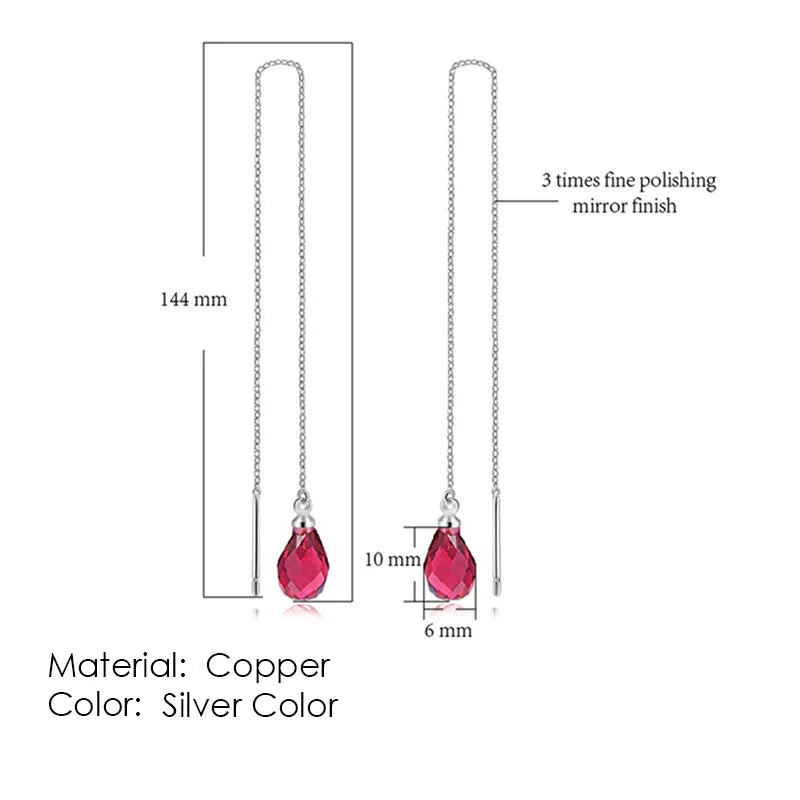 Sparkling Rose Gold Ear Threaders – Elegant Long Dangle Crystal