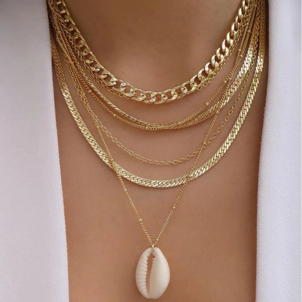 Vintage Gold Stacking Necklace – Multi-Layer Crystal Pendants