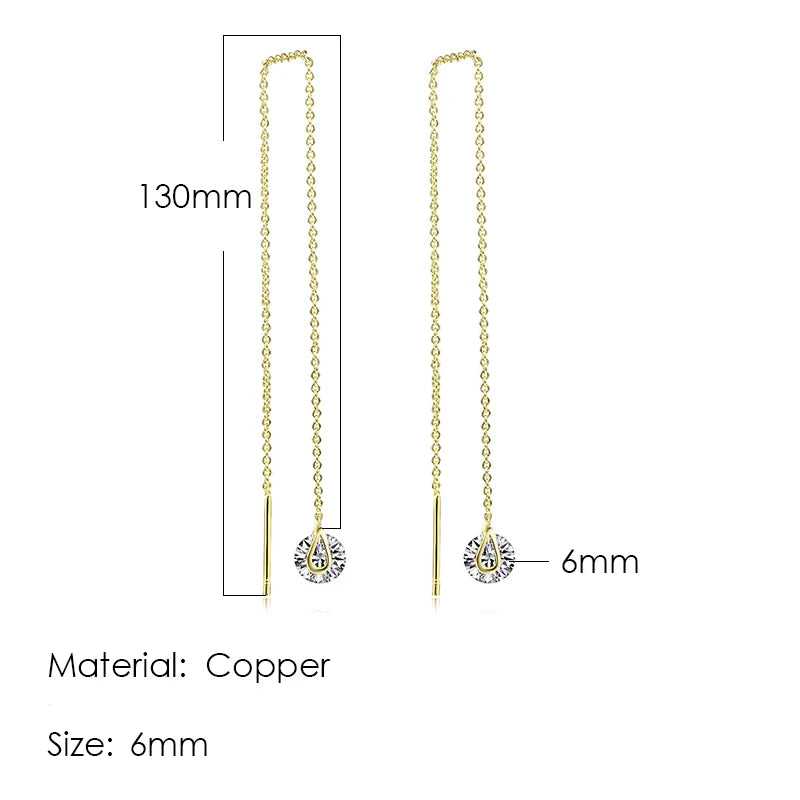 Sparkling Rose Gold Ear Threaders – Elegant Long Dangle Crystal