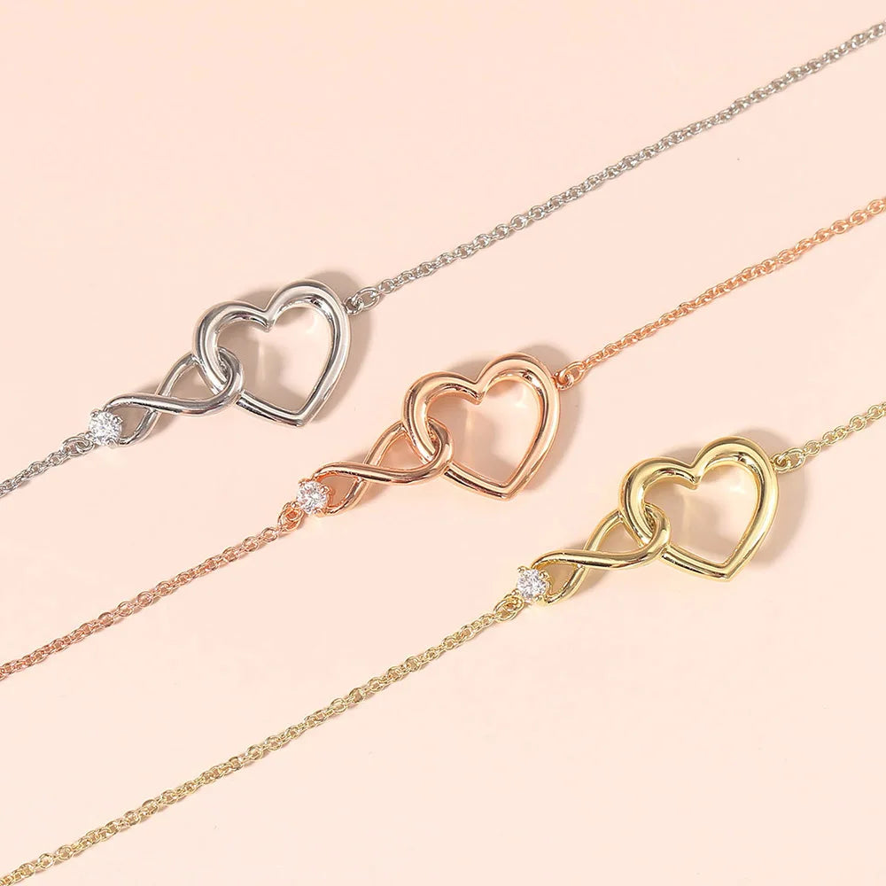 Korean Style Crystal Heart Bracelet – Elegant Rose Gold Charm Bangle