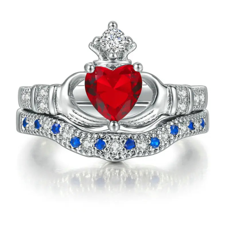 Luxury Crown & Heart Ring β Silver Color CZ Crystal Jewelry