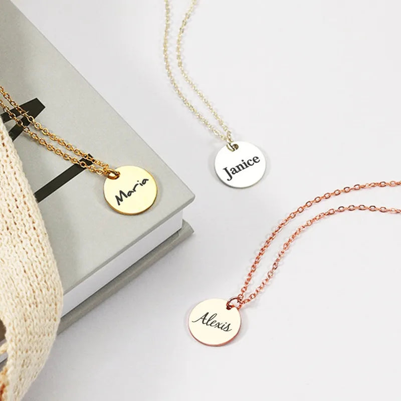 Custom Engraved Name Necklace – Personalized Stainless Steel Disc Pendant