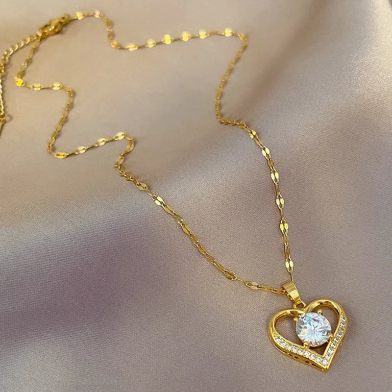 Radiant Love Heart Necklace with Sparkling Gems