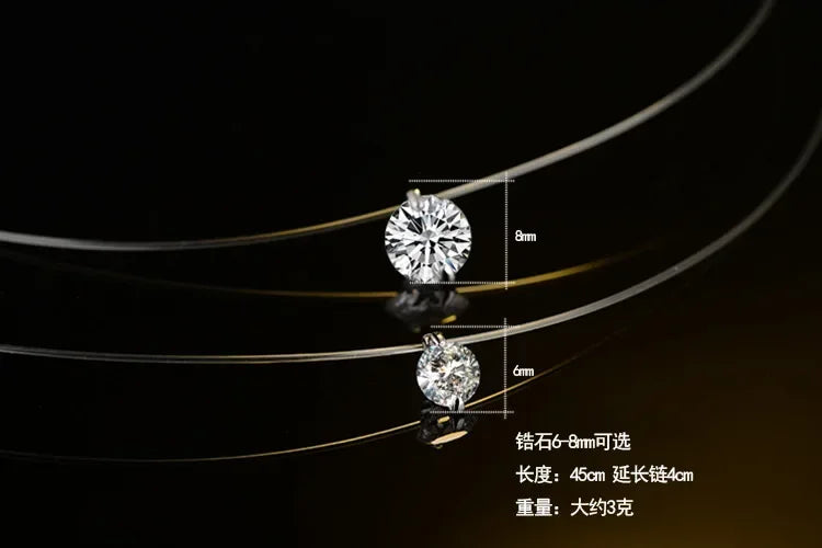 Sterling Silver Floating Necklace β Transparent Chain with Diamond-Like Zircon Pendant