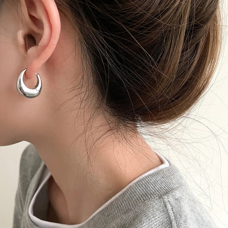 The Obsidian Hoops – Metallic Oval Earrings
