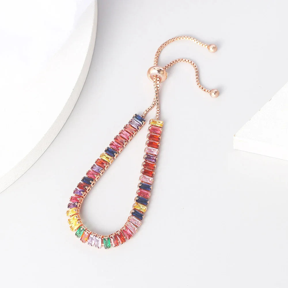 Adjustable Multicolor Tennis Bracelet – Rainbow Zircon Charm