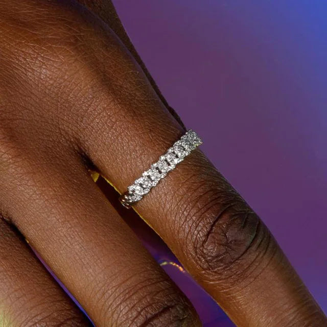 Iced Out Cuban Chain Link Ring – Stacking Gold Color Zircon Ring