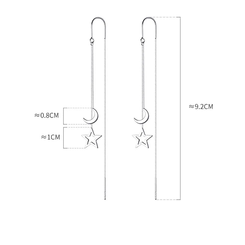 Sterling Silver Star Drop Earrings β Elegant Tassel Chain Design