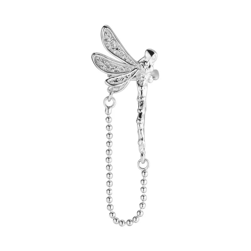 Dragonfly Ear Cuff with Tassel – Silver Color Fake Piercing for Non-Pierced Ears