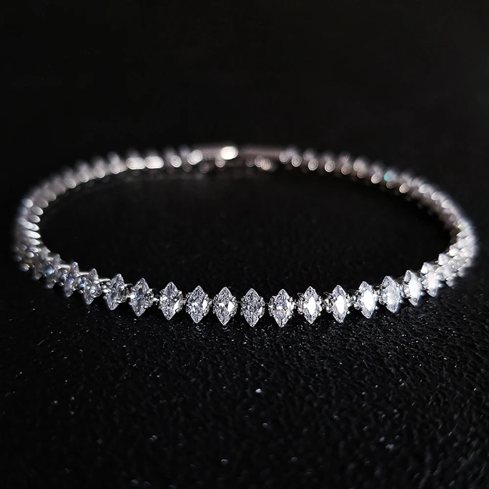 Aurora Tennis Bangle – Silver-Tone Luxury with Geometric Sparkle