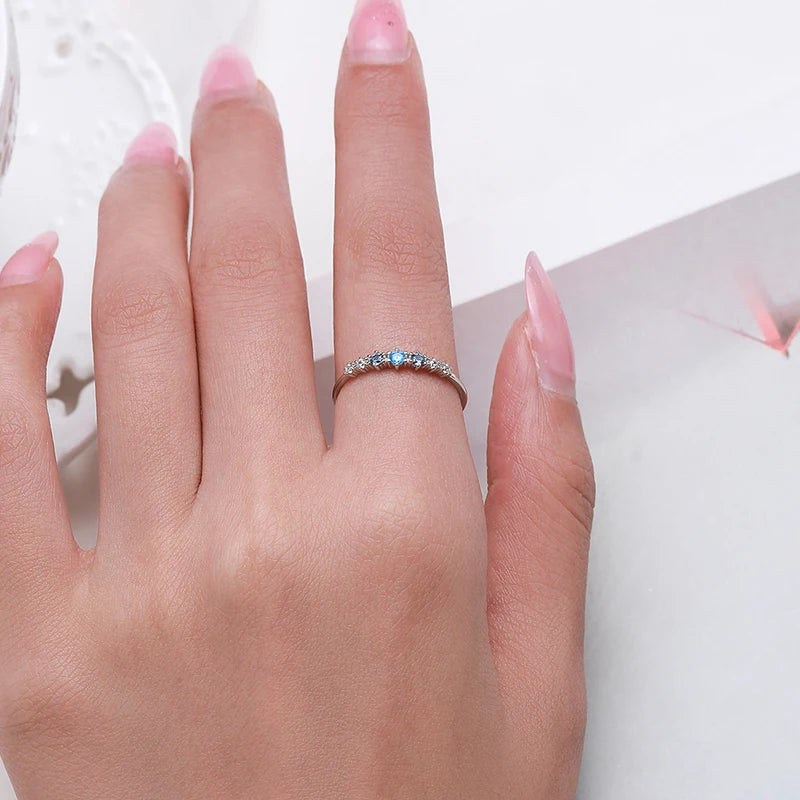 Azure Whisper – Sterling Silver Blue Zirconia Stacking Ring
