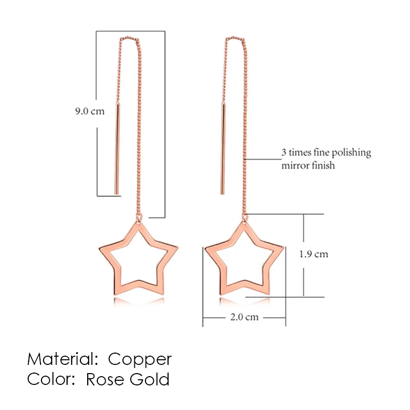 Sparkling Rose Gold Ear Threaders – Elegant Long Dangle Crystal