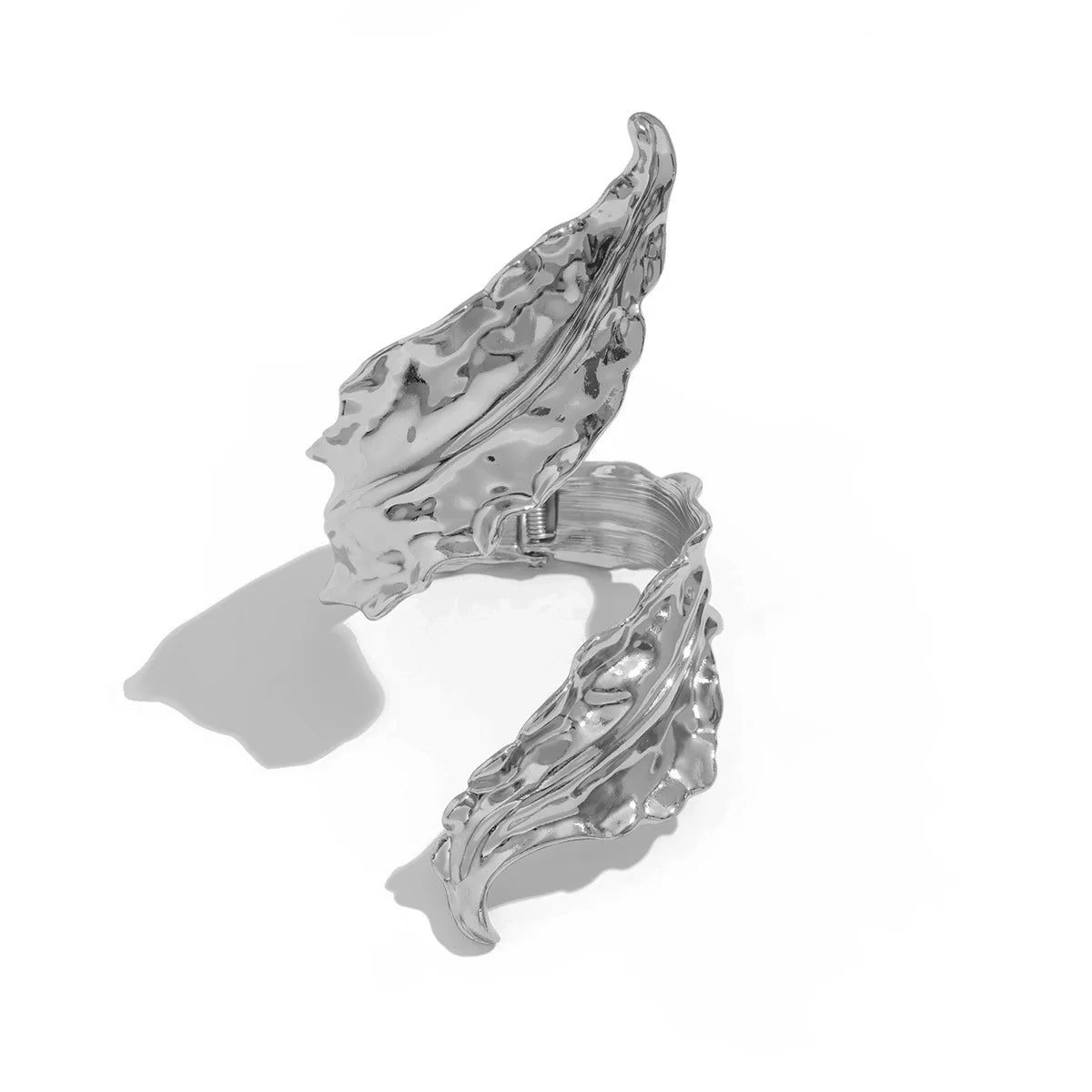Golden Leaf Statement Wide Bangle Bracelet β Sculptural Geometric Cuff