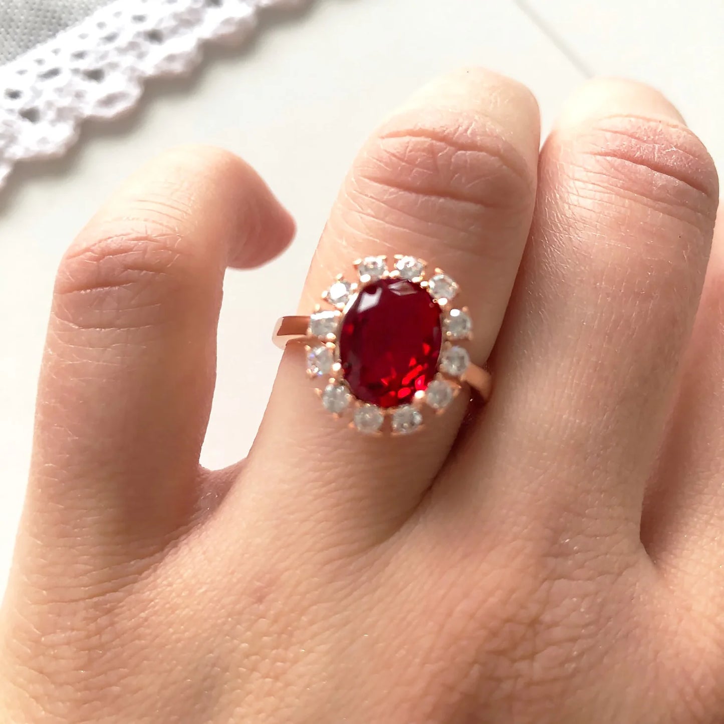 Premium Red Crystal Ring β Rose Gold With Gems