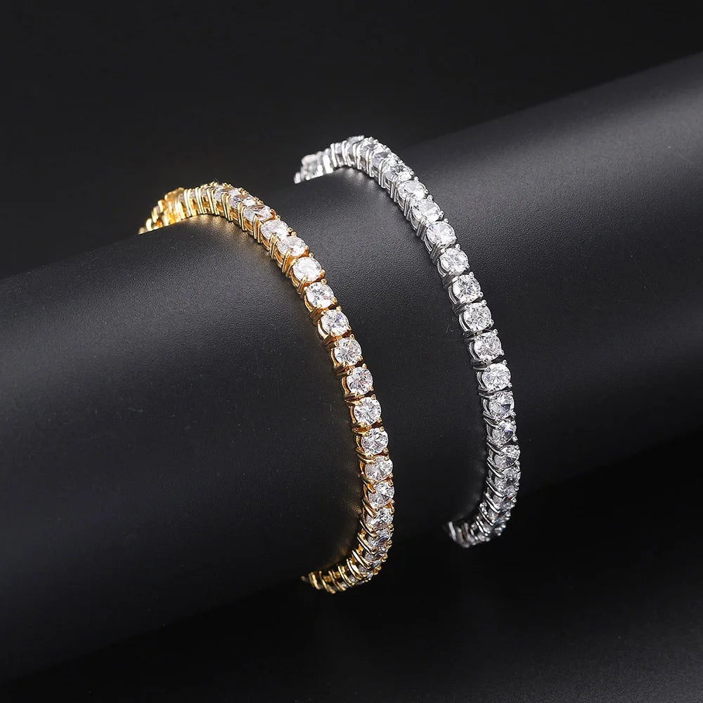 Elite Shine Tennis Bracelet – Precision-Cut CZ, Sleek 1-Row Design, Double Buckle