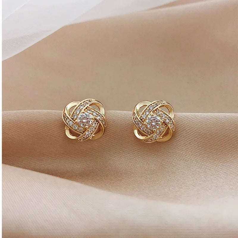 Premium Luxury Zircon Stud Earrings Simple Cross Hollow