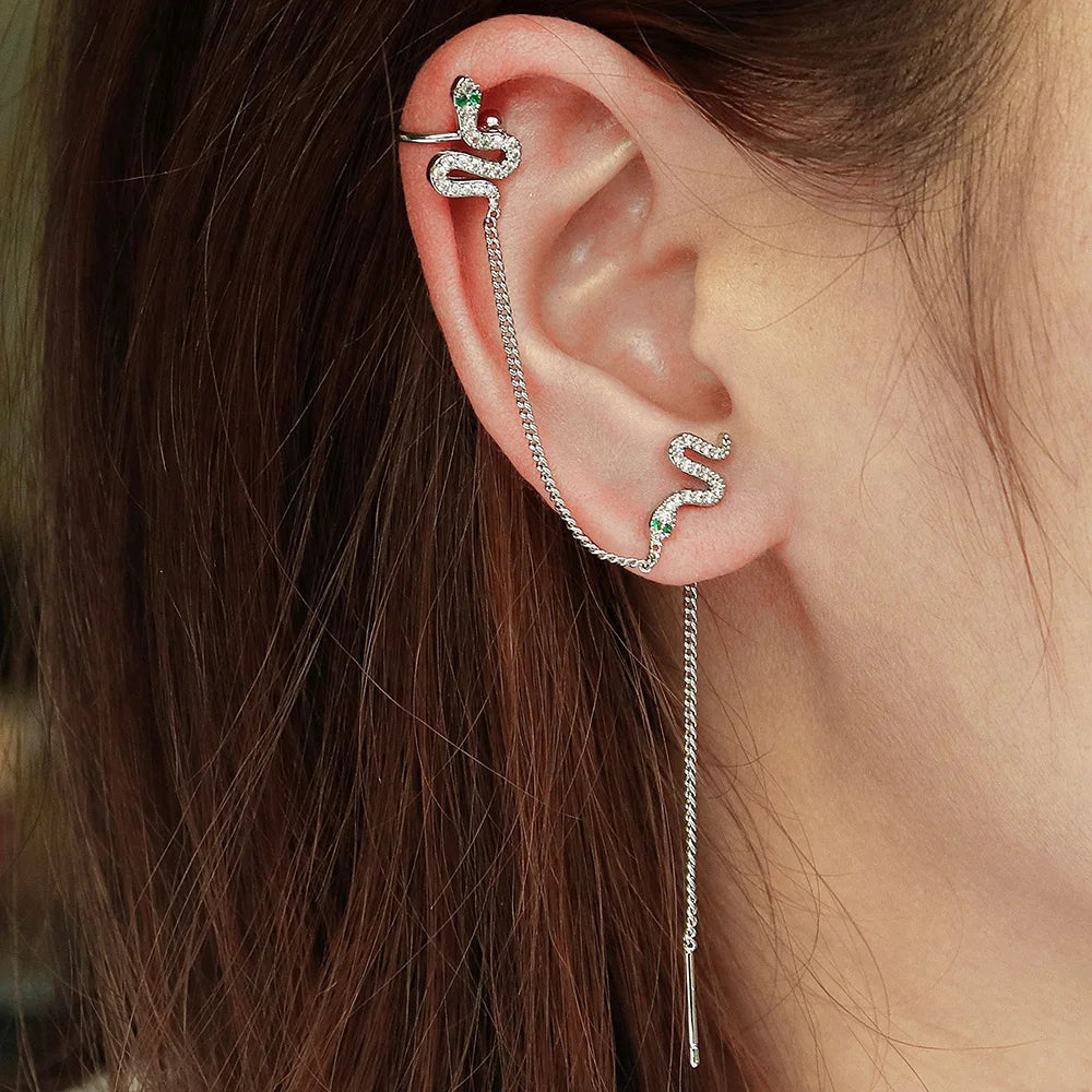 Silver Snake Ear Clip β Delicate Non-Pierced Cartilage Cuff Earring