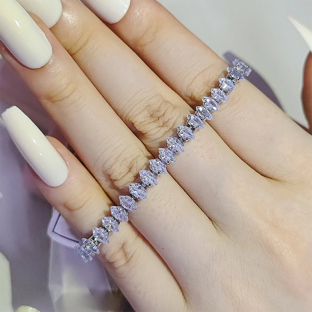 Aurora Tennis Bangle – Silver-Tone Luxury with Geometric Sparkle