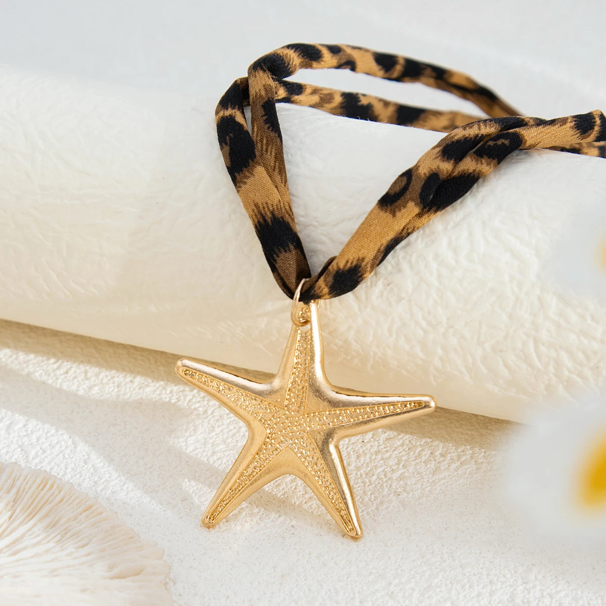 Velvet & Metal Layered Necklace – Conch, Starfish & Heart Charms
