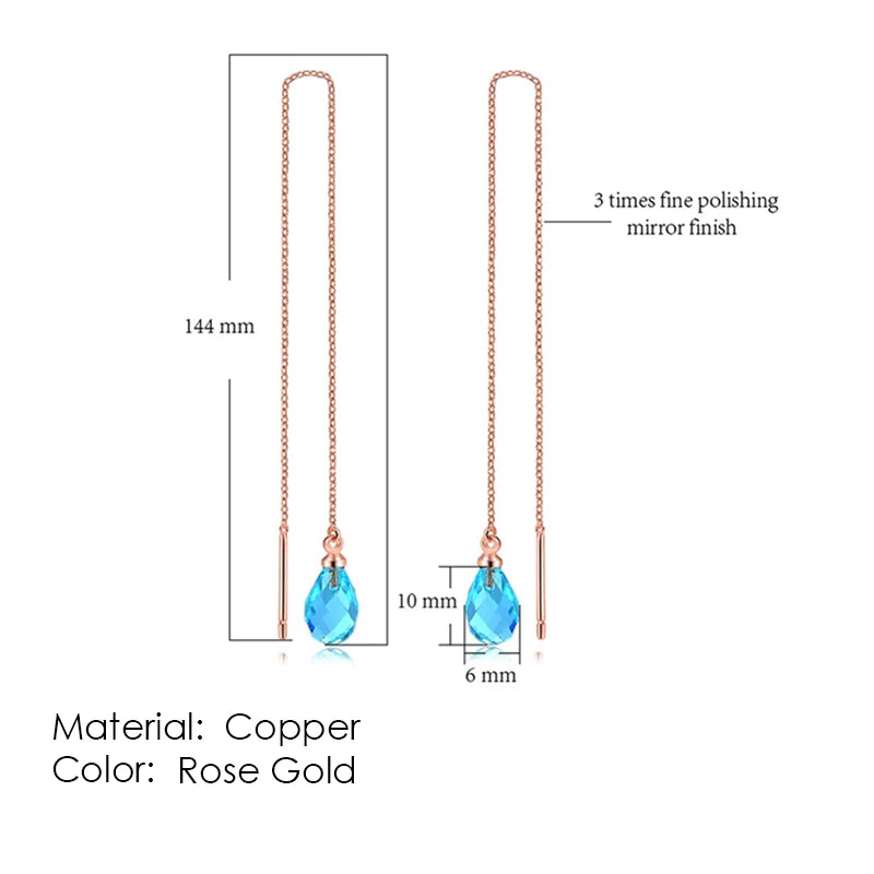 Sparkling Rose Gold Ear Threaders – Elegant Long Dangle Crystal