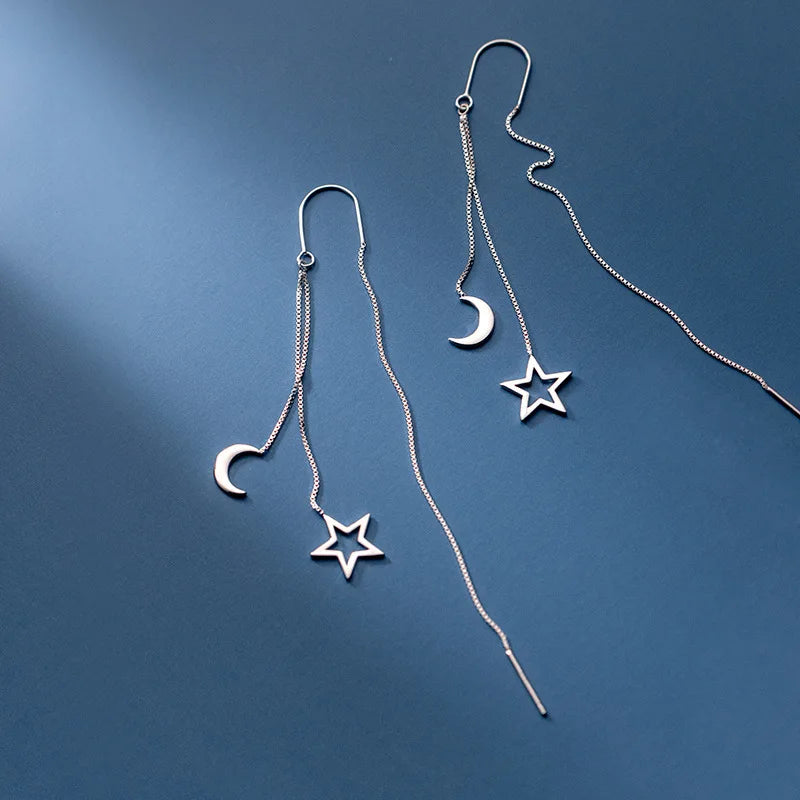 Sterling Silver Star Drop Earrings β Elegant Tassel Chain Design