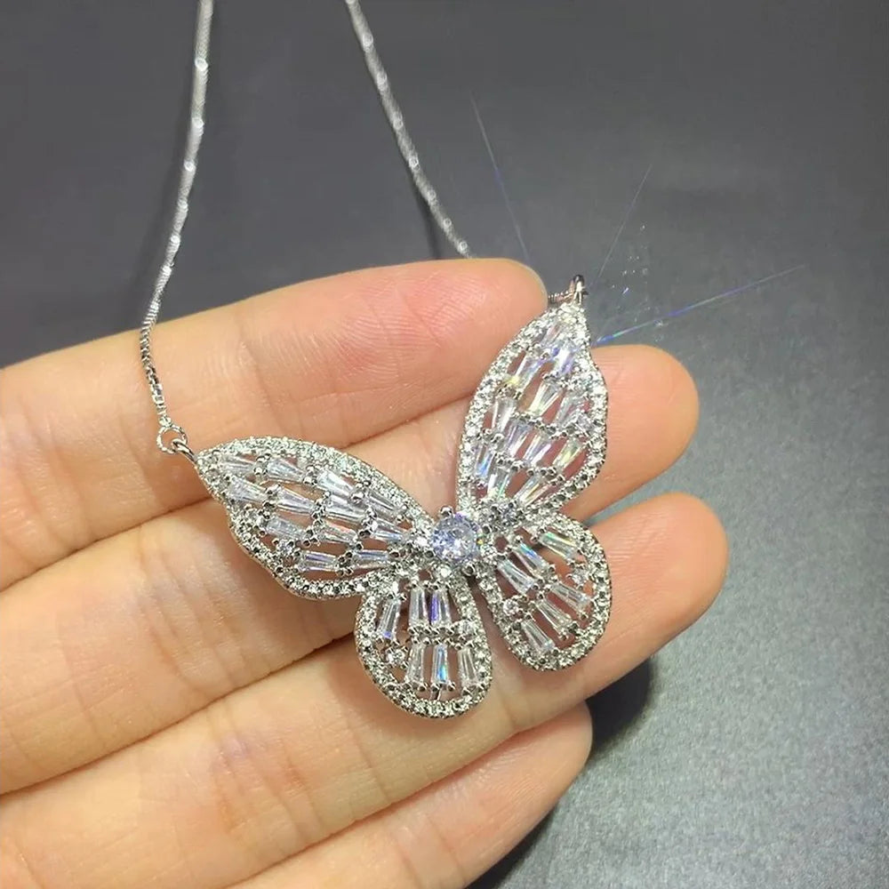 Shimmering Butterfly Pendant Necklace β Luxury Cubic Zirconia with Silver Chain