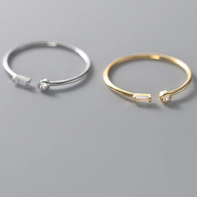 Elegant 14K Gold Plated 925 Silver Ring with Clear CZ – Adjustable Fit
