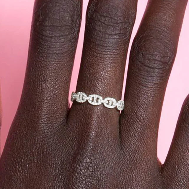 Iced Out Cuban Chain Link Ring – Stacking Gold Color Zircon Ring