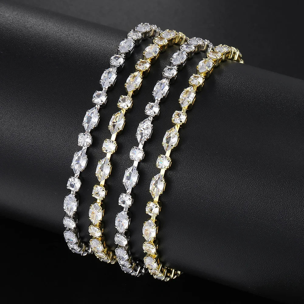 Shiny Gold Color Tennis Chain Bracelet โ Simple Geometric Zircon Bangle