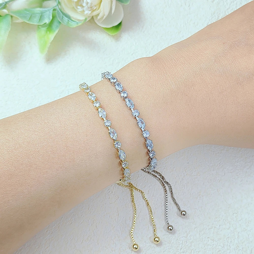 Shiny Gold Color Tennis Chain Bracelet โ Simple Geometric Zircon Bangle