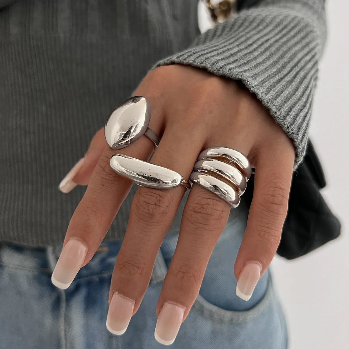 3-Piece Geometric Metal Ring Set – Gold & Silver Knuckle and Joint Statement